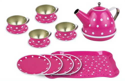 Pretty Pink Dotty Tea Set - Metal