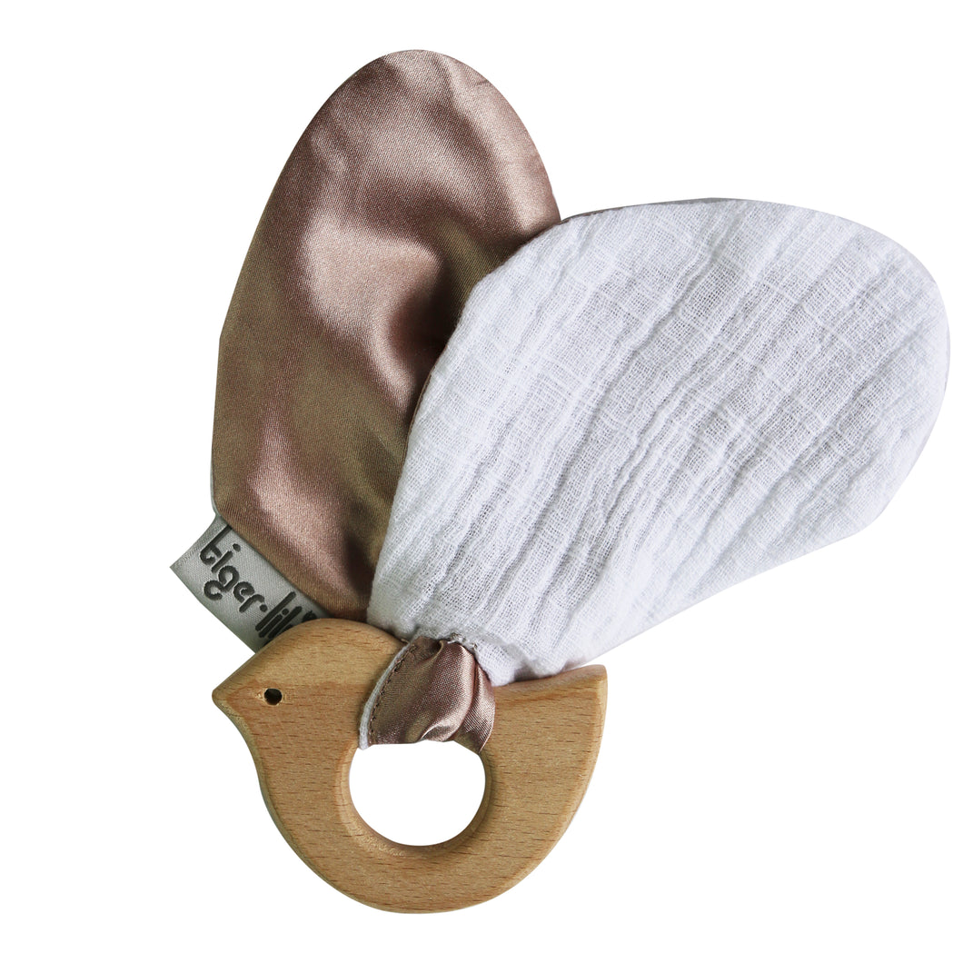 Bird Teether - White & Mocha - Tiger Lily