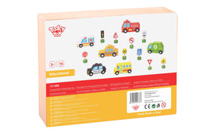 Tooky Toy - City Vehicles & Wooden Street Sign Set
